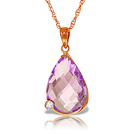 14K Solid Rose Gold Necklace with Briolette Checkerboard Cut Amethyst & Diamond