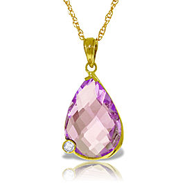 14K Solid Gold Necklace with Briolette Checkerboard Cut Amethyst & Diamond