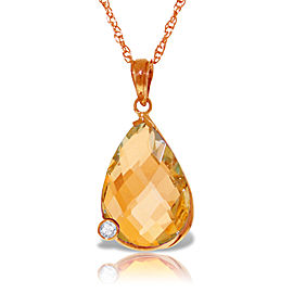 14K Solid Rose Gold Necklace withBriolette Checkerboard Cut Citrine & Diamond