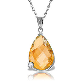 14K Solid White Gold Necklace withBriolette Checkerboard Cut Citrine & Diamond