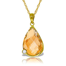 14K Solid Gold Necklace withBriolette Checkerboard Cut Citrine & Diamond