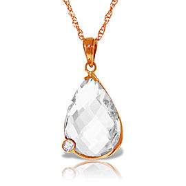 14K Solid Rose Gold Necklace with Briolette Checkerboard Cut White Topaz & Diamond