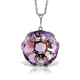 14K Solid White Gold Necklace with Checkerboard Cut Round Amethyst