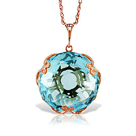 14K Solid Rose Gold Necklace with Checkerboard Cut Round Blue Topaz