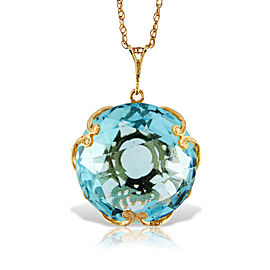 14K Solid Gold Necklace with Checkerboard Cut Round Blue Topaz