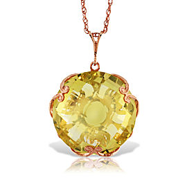 14K Solid Rose Gold Necklace with Checkerboard Cut Round Lemon Quartz