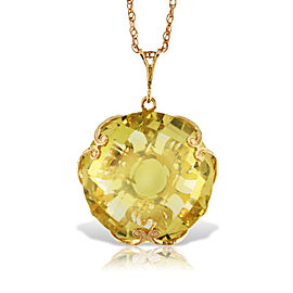 14K Solid Gold Necklace with Checkerboard Cut Round Lemon Quartz