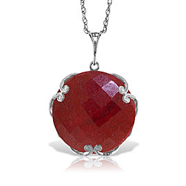 14K Solid White Gold Necklace with Checkerboard Cut Round Dyed Ruby