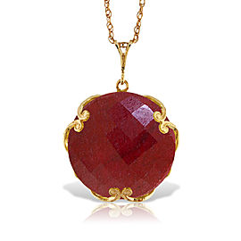 14K Solid Gold Necklace with Checkerboard Cut Round Dyed Ruby