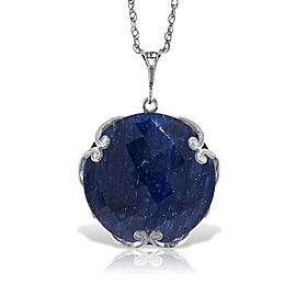 14K Solid White Gold Necklace with Checkerboard Cut Round Dyed Sapphire