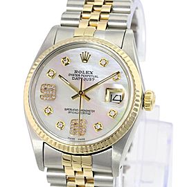 White Mop Mens Datejust Diamond Dial Fluted Bezel 36mm Quickset Watch