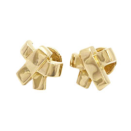 HERMES 18K Yellow Gold Ribbon Motif Earrings