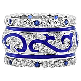 1.62 Carat White Diamond and Sapphire Enamel 18 Karat White Gold Ring