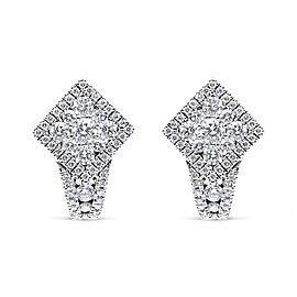 18K White Gold 1 1/10 Cttw Round Diamond Cluster with Halo Hoop Huggie Earring (F-G Color, VS1-VS2 Clarity)