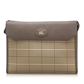 Burberry Plaid Canvas Clutch Bag