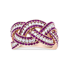 18K Rose Gold Red Ruby and 7/8 Cttw Diamond Woven Braided Band Ring (F-G Color, VS1-VS2 Clarity) - Ring Size 7