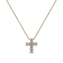 14K Yellow Gold 1/2 Cttw Round Brilliant Cut Diamond Mini Cross 18" Pendant Necklace (J-K Color, VS2-SI1 Clarity)