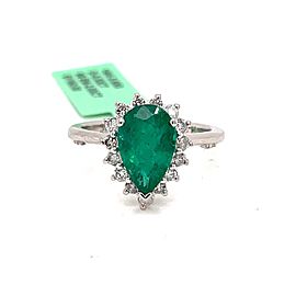Pear-Cut Emerald and 1/3 CT.TW. Diamond Starburst Frame Ring in 14K White Gold