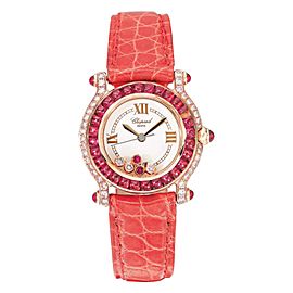 Chopard Happy Sport Ladies Pink Diamond Ruby Set Watch with Box