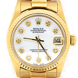 Mid Size Rolex 18K Yellow Gold Datejust President White MOP Diamond 6827