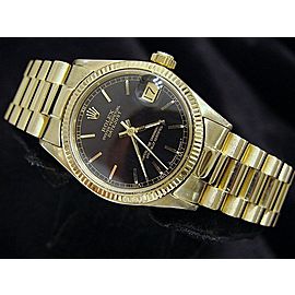 Mid Size Rolex 18K Yellow Gold Datejust President Black 6827