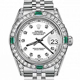 Rolex White Track 26mm Datejust SS Diamond lugs & Emerald