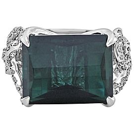 14.52 Carat Emerald Cut Tourmaline Checkerboard and Diamond Ring