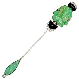 Jadeite, Enamel and Diamond Figural Jabot Pin