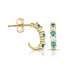 10k Yellow Gold Emerald and White Topaz J Hoop Earrings