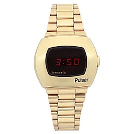 Vintage Tiffany & Co. Pulsar P2 14K Yellow Gold Quartz Led Digital Mens Watch