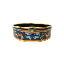 Hermes Cloisonne Gold Tone Metal Large Bangle Bracelet