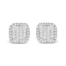 True 10K White Gold 7/8 Cttw Diamond Princess Composite and Halo Stud Earrings (I-J Color, I1-I2 Clarity)