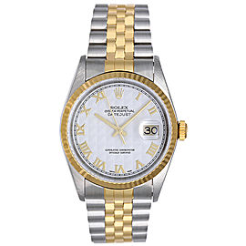 Rolex Datejust Men's 2-Tone Steel & Gold Watch Ivory Pyramid Dial 16233