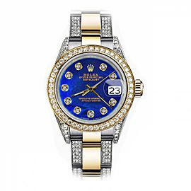 Rolex Blue Pearl 36mm Datejust Two Tone 18K Gold + SS + Side Diamonds Oyster Band + Bezel 16233