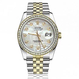 Rolex Oyster Perpetual 36mm Datejust Diamond Bezel White Mother of Pearl Diamond Dial Jubilee Watch 16233