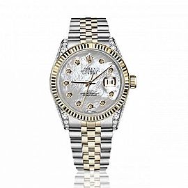 Rolex 36mm Datejust Two Tone Vintage Fluted Bezel With Diamond Lugs White MOP Mother Of Pearl Dial 16233