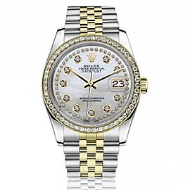 Rolex 36mm Datejust Diamond Bezel White Mother of Pearl String Diamond Dial Jubilee Band 16233