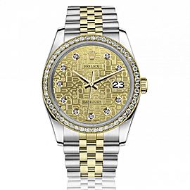 Rolex 36mm Datejust Diamond Bezel with Discreet Jubilee Design Champagne Diamond Dial 16233