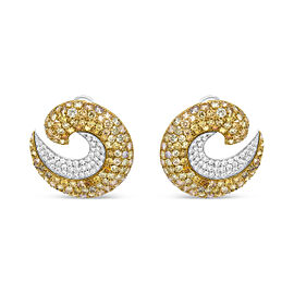 18K Yellow Gold 18.0 Cttw Mixed Fancy Color Pave-Set Diamond Double Swirl Hoop Earrings (Mixed Color, VS2-SI1 Clarity)