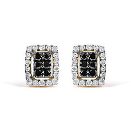 True Men's 10K Yellow Gold 1.00 Cttw White and Black Diamond Emerald Shape Halo Stud Earring (Black / I-J Color, I2-I3 Clarity)