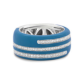 .925 Sterling Silver Turquoise Enamel 5/8 Cttw Round Diamond Wide Band Statement Ring (F-G Color, VS1-VS2 Clarity) - Size 7