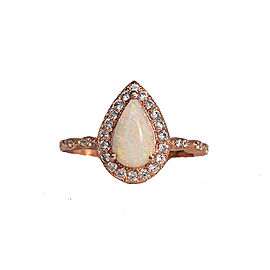 Natural Australian Opal Pear Halo Diamond Engagement Ring