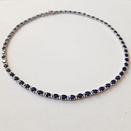 18k Gold Blue Sapphire and Diamond Necklace