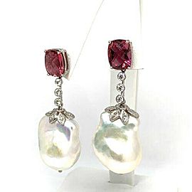Diamond Rubellite Tourmaline Pearl Earrings 14k Gold 6.25TCW Certified $4,950