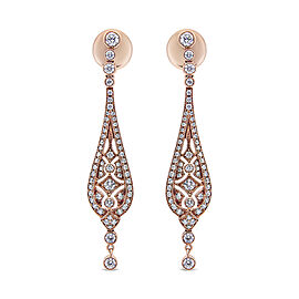 18K Rose Gold 1 3/4 Cttw Diamond Milgrain Edged Vintage Art Deco Style Drop and Dangle Earring (F-G Color, VS1-VS2 Clarity)