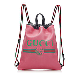 Gucci Logo Drawstring Leather Backpack