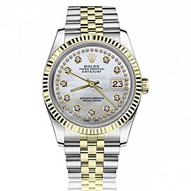Rolex Oyster Perpetual Datejust White Mother of Pearl with Two Row Diamond Dial 36mm Automatic Watch