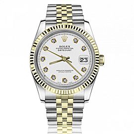 Rolex 36mm Datejust White Color Dial with Diamond Accent Two Tone Jubilee Band 16013 Watch