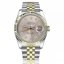 Rolex 36mm Datejust Two Tone Silver Color Diamond Dial 16013