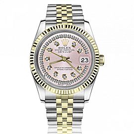Rolex 36mm Datejust Pink Face with Two Rows Of Diamonds Jubilee Bracelet Gold Fluted Bezel